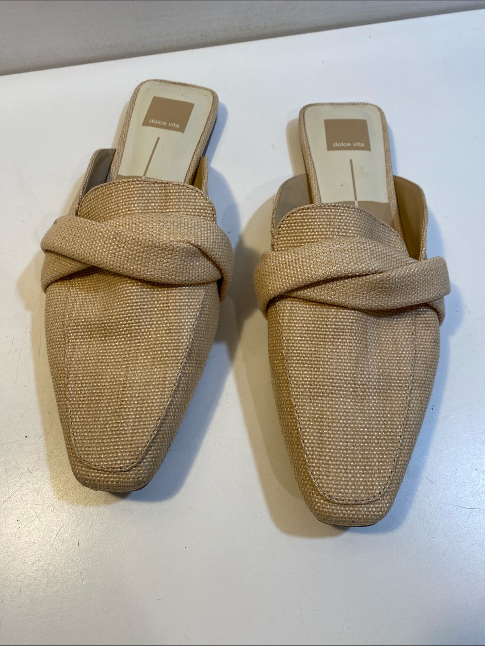 Dolce Vita Neutral Braided Slip-On Mules in Beige Imitation Raffia Upper Sz 10M - Picture 3 of 13